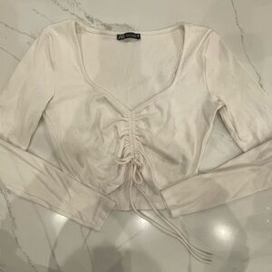Zara Cream Long Sleeve Ruched Crop Top